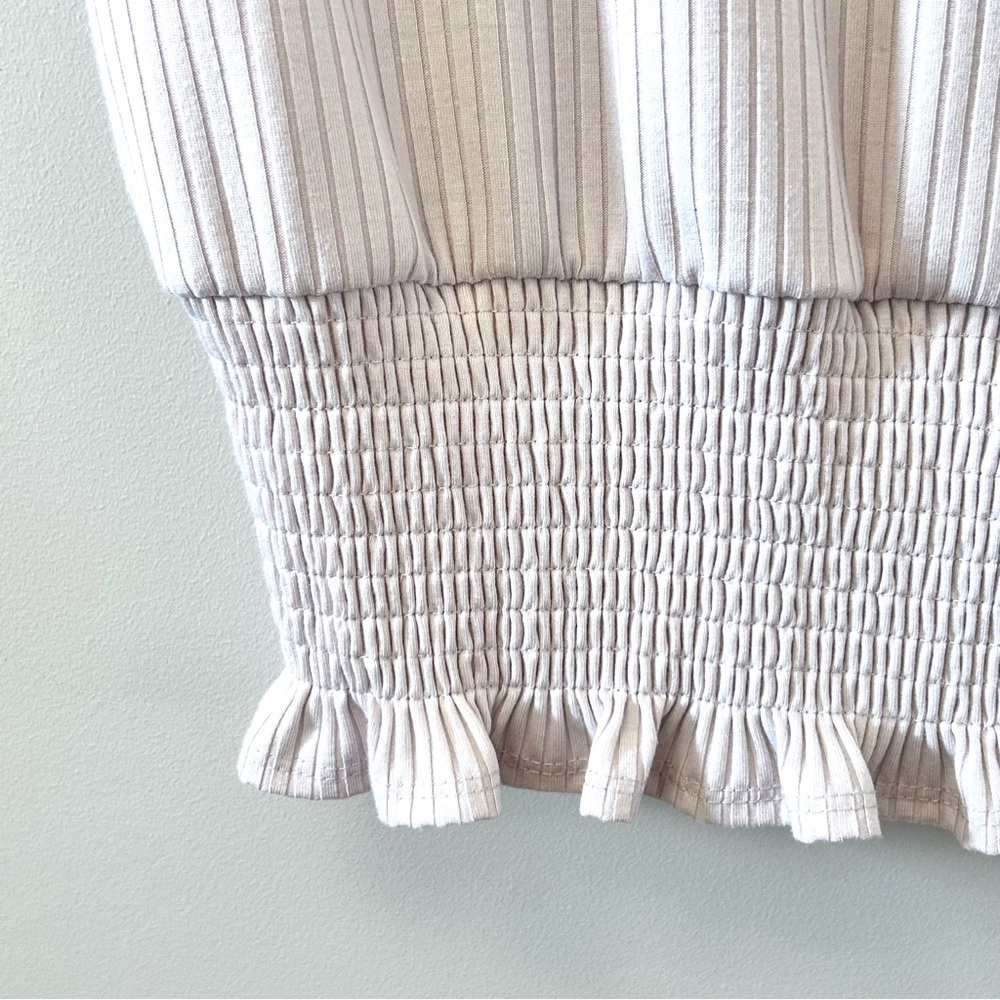 Paper Crane Ribbed Cream Top Roused Waistband Short Sleeve Women’s L NWOT - Picture 6 of 14